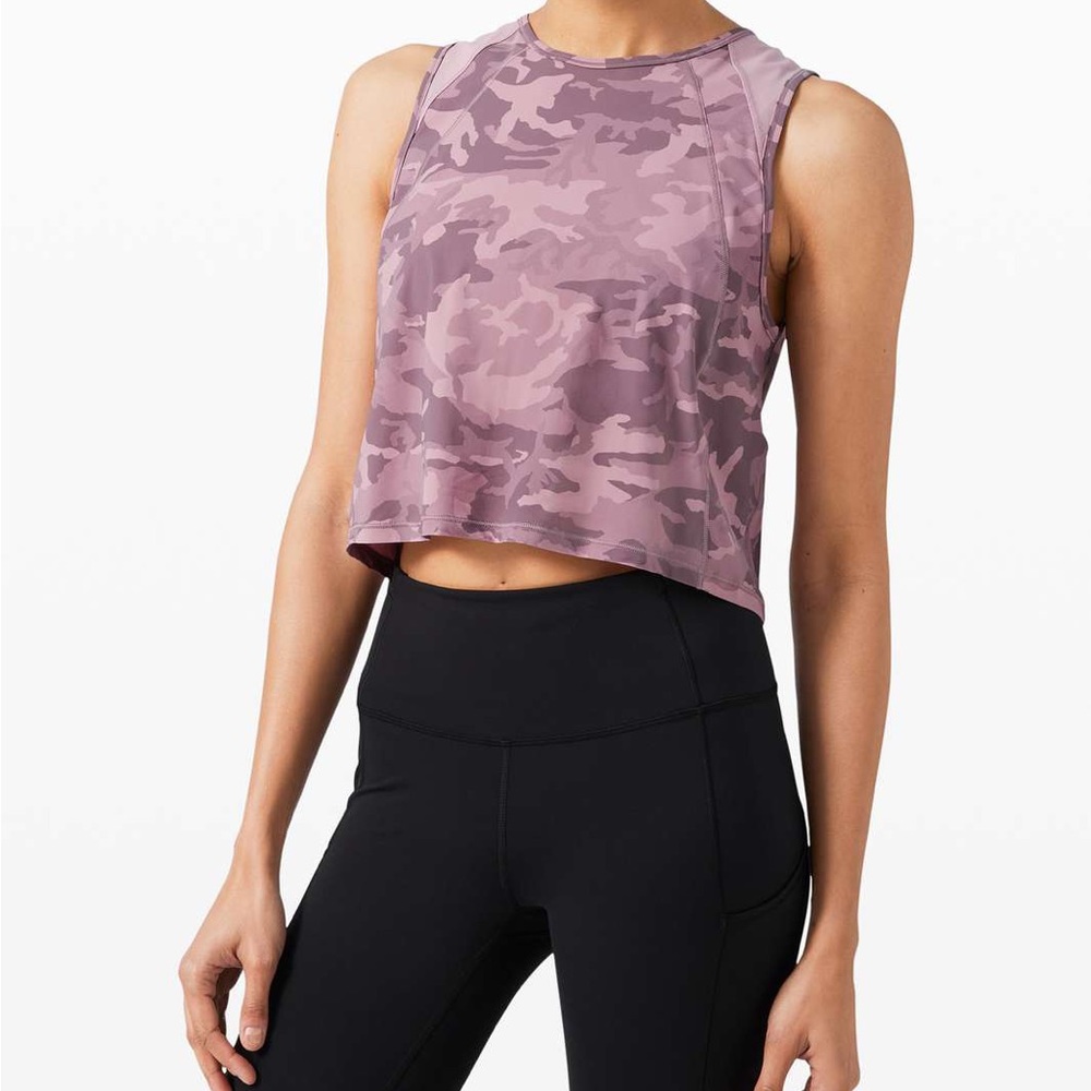 Lululemon Sculpt Tank *Cropped - Incognito Camo Pink Taupe Multi Sz 14 NEW